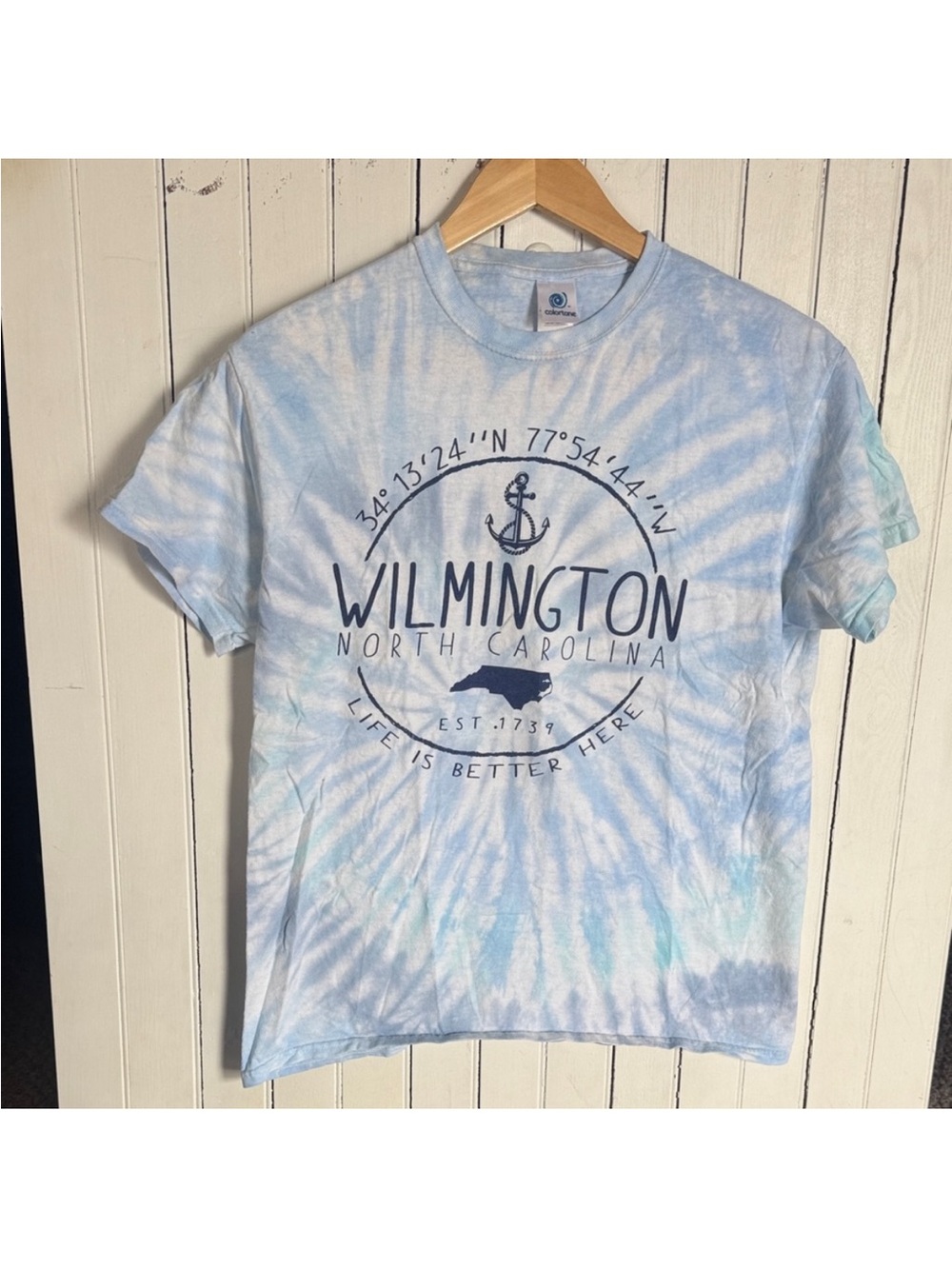 Wilmington North Carolina Tie-Dye Tee - Light Blue & White Size M